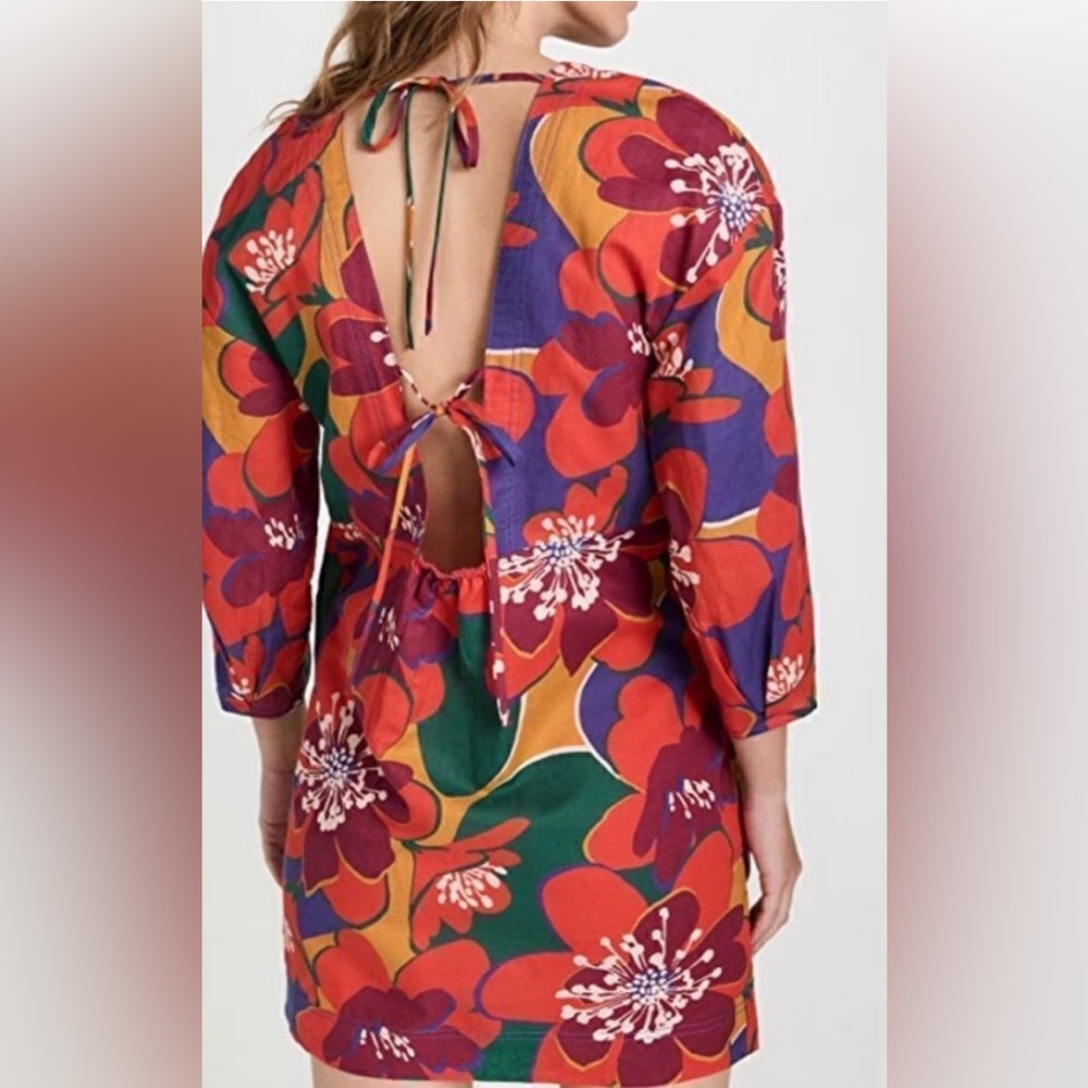 Something Navy Floral Long Sleeve Open Back Mini Dress - Picture 3 of 15